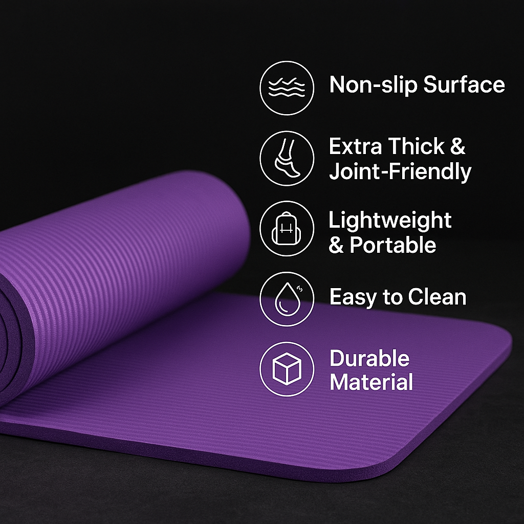 Non-slip & extra thick yoga mat – fitness mat for sports, Pilates, and the gym – various colors